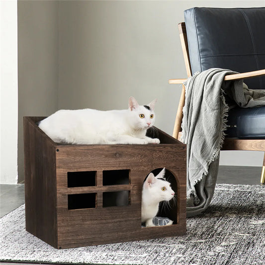 Wooden Cat Cave Bed