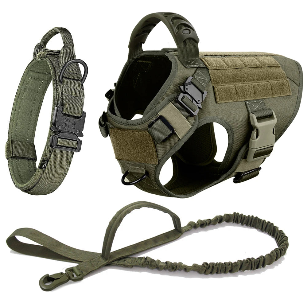 Large Dog Military Style Harness Collar Leash Set