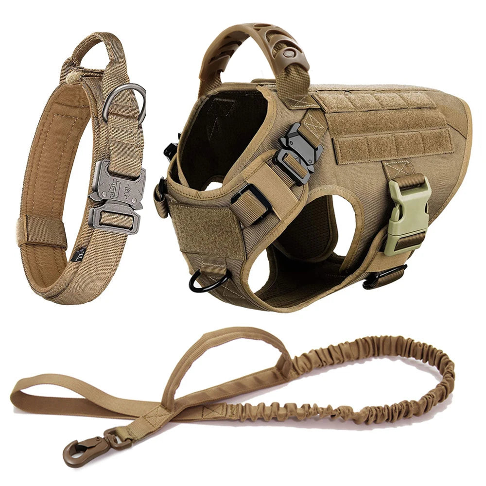 Large Dog Military Style Harness Collar Leash Set