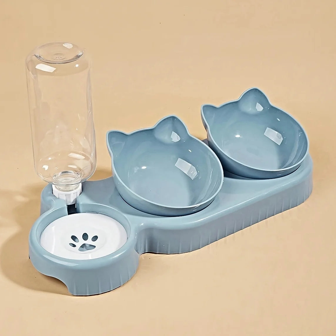 3 In 1 Ear Design Tilted Cat Water & Bowl Set