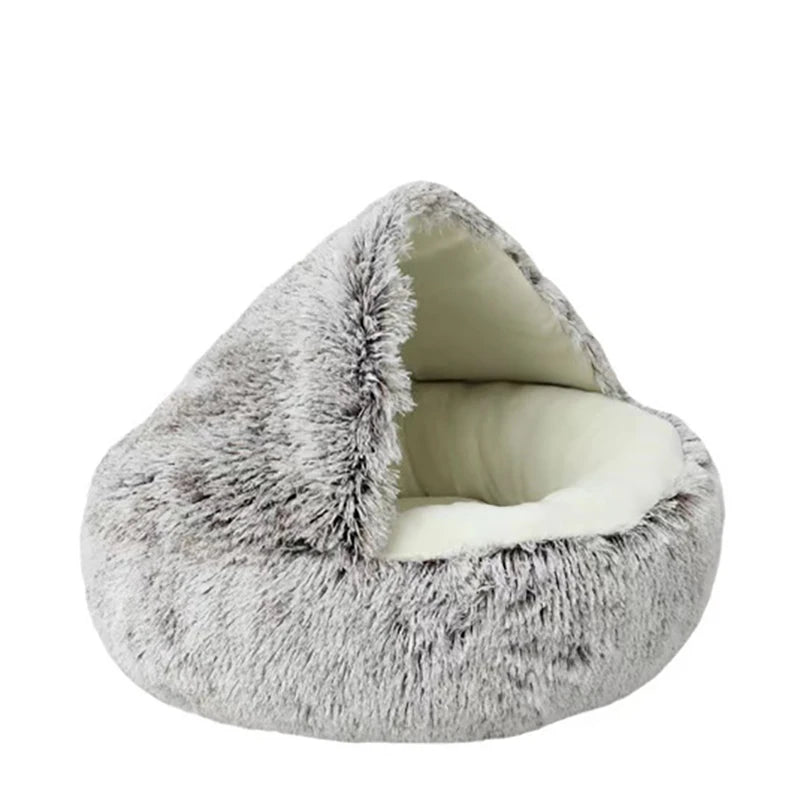 Fluffy Hooded Round Cat Bed