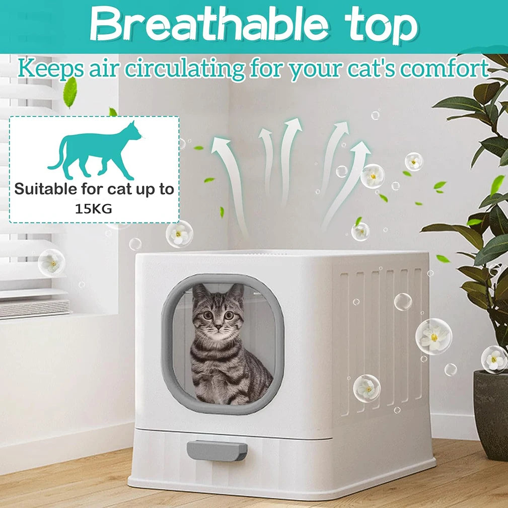 Enclosed Cat Litter Box with Pull Draw