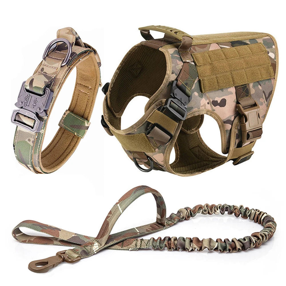 Large Dog Military Style Harness Collar Leash Set