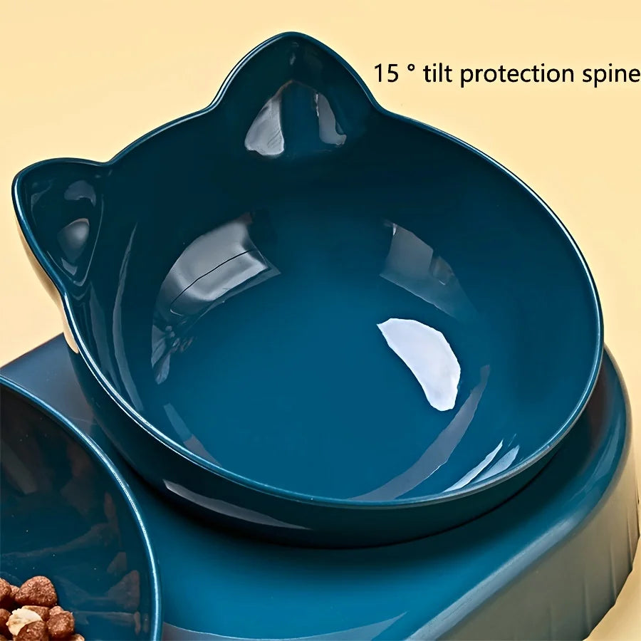 3 In 1 Ear Design Tilted Cat Water & Bowl Set