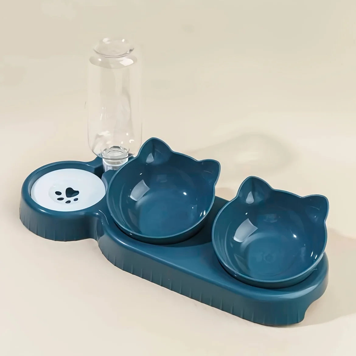 3 In 1 Ear Design Tilted Cat Water & Bowl Set