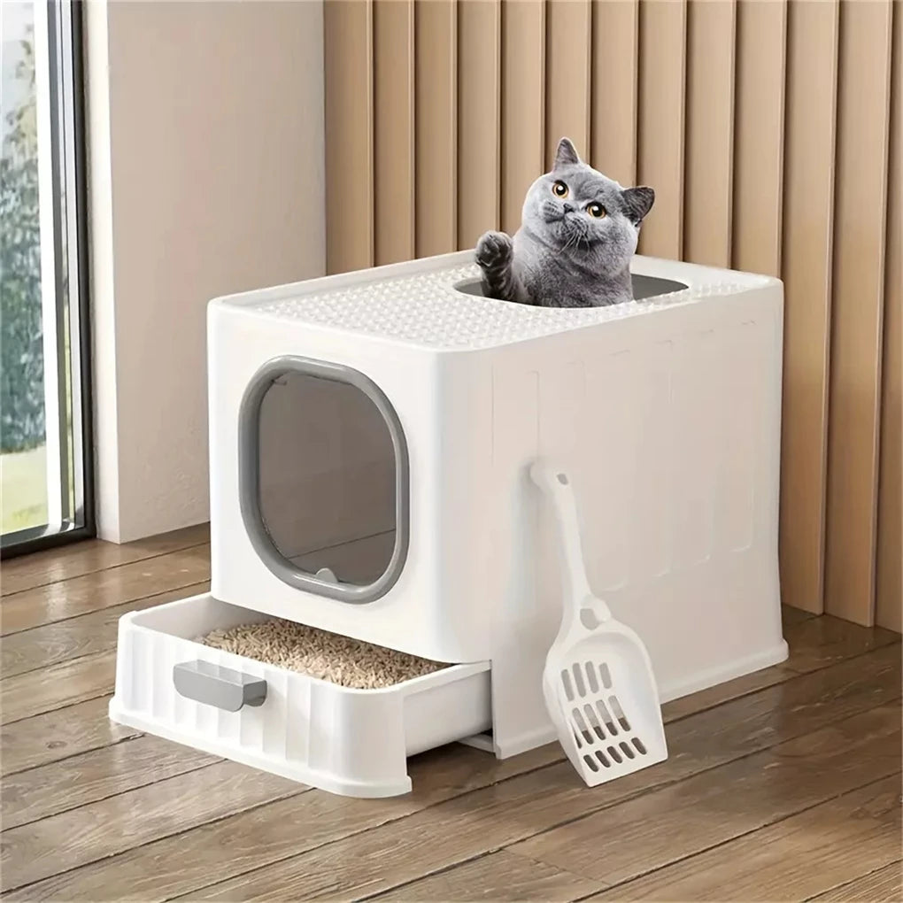 Enclosed Cat Litter Box with Pull Draw